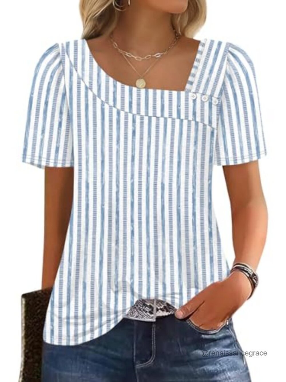 Womens Square Neck Puff Sleeve T-Shirt Short Sleeve Loose Fit Summer Top